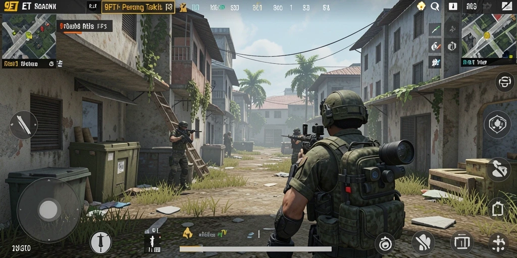 Tangkapan layar menunjukkan aksi mendebarkan dalam pertandingan FPS 9ET.