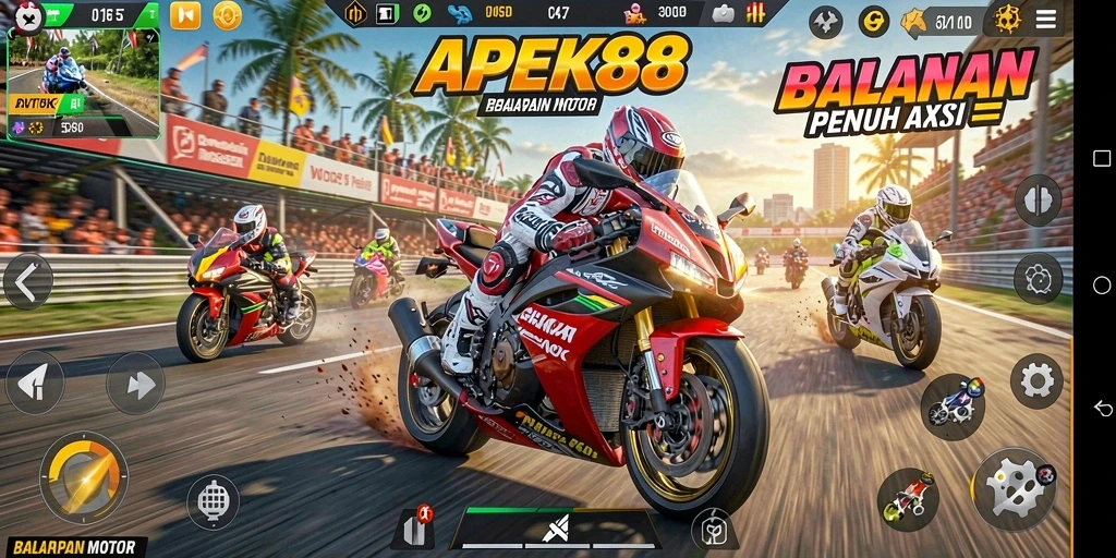 Tampilan aksi balapan seru di APEK88 dengan grafis yang menakjubkan.