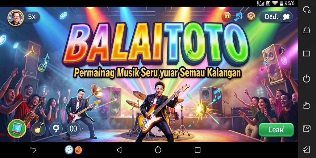 Screenshot utama BALAITOTO menampilkan aksi permainan musik yang seru dan interaktif.