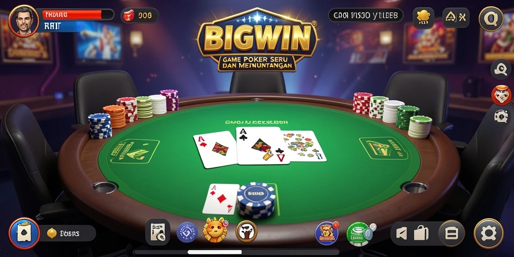 Tampilan gameplay seru dalam BIGWIN menunjukkan aksi Poker yang mendebarkan.