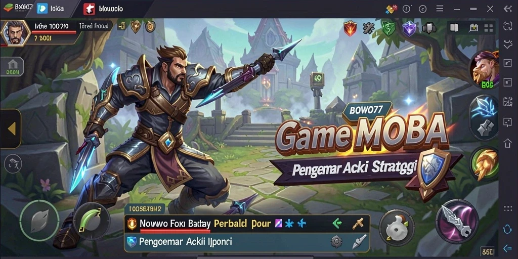 Screenshot menunjukkan aksi intens dalam game MOBA BOWO77.