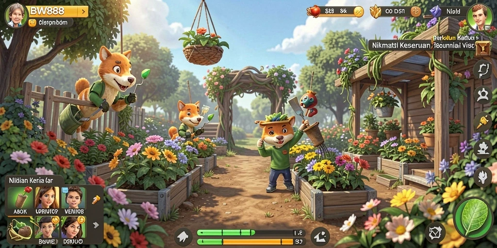 Screenshot gameplay BW888 menampilkan aktivitas berkebun yang seru.