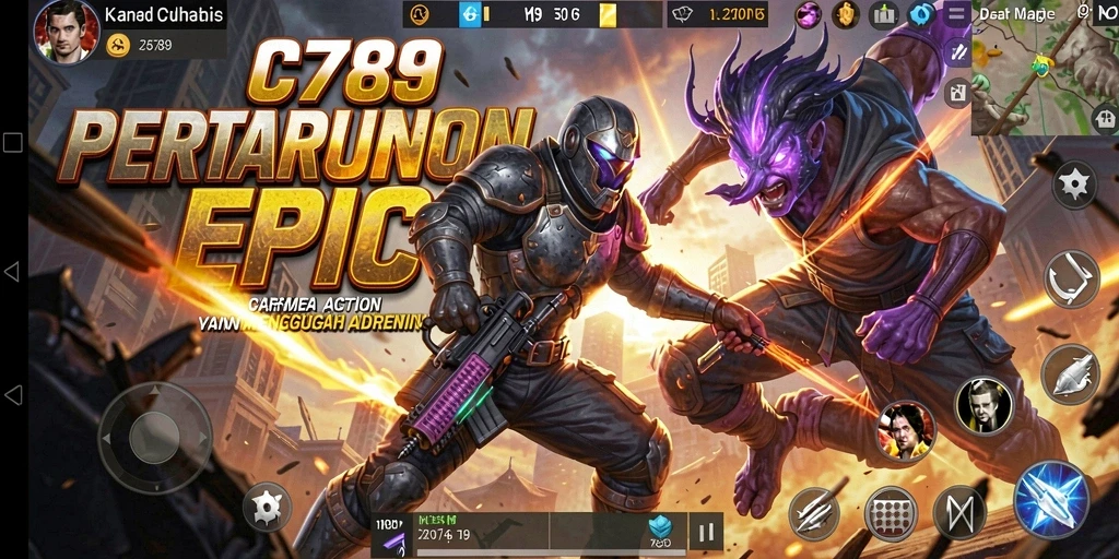 Tangkapan layar C789 menunjukkan aksi epic dan karakter yang berlatih bertarung.