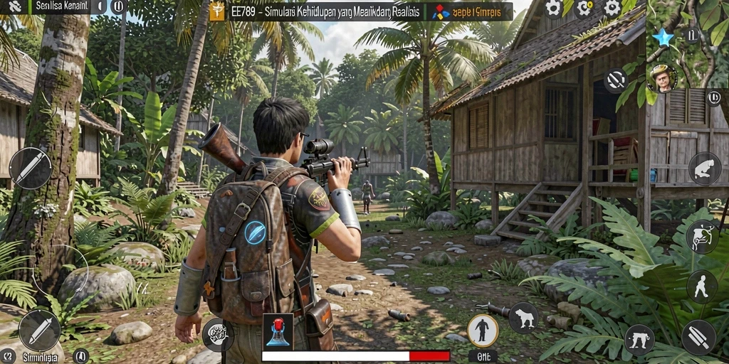 Tangkapan layar utama menunjukkan gameplay simulasi yang mendalam.
