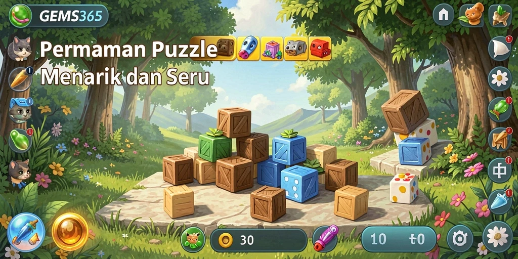 Tampilan gameplay menarik dari GEMS365 dengan permata berwarna-warni.