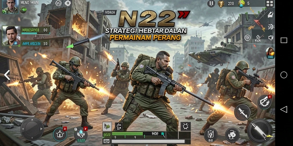 Tangkapan layar gameplay menunjukkan pertempuran strategi yang intens.