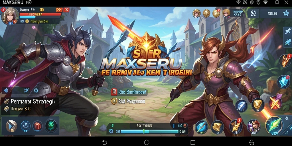Screenshot utama MAXSERU menampilkan pertempuran strategi yang epik.