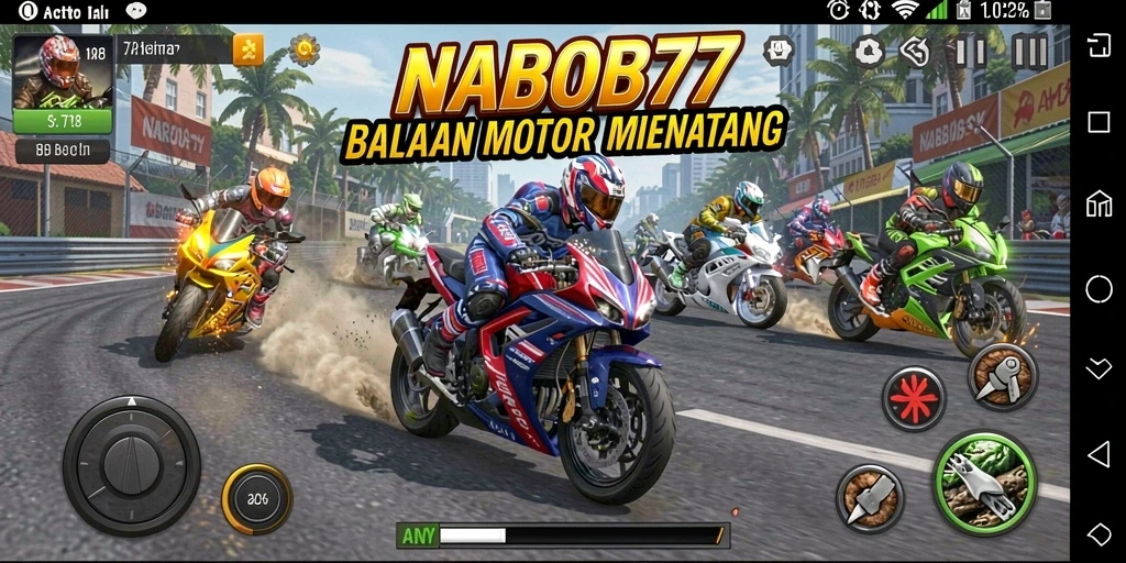 Gameplay mendebarkan balapan motor yang menampilkan kecepatan dan ketegangan.
