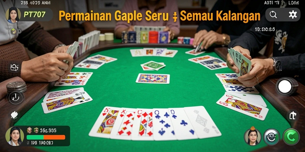 Screenshot gameplay PT707 menampilkan suasana seru permainan Gaple.