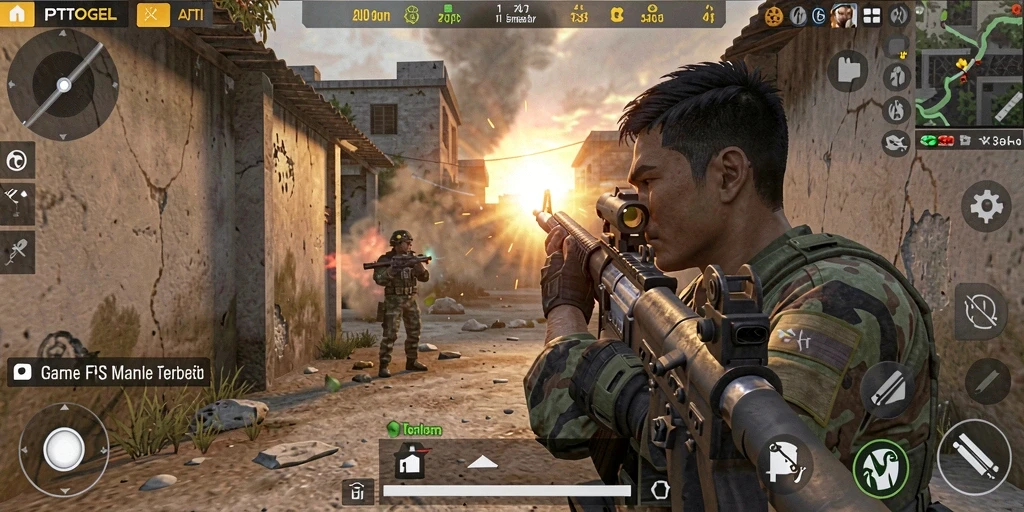 Screenshot gameplay PTTOGEL dengan aksi menembak yang seru dan intens.