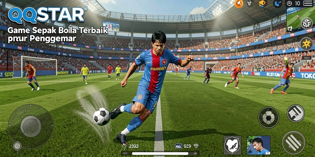 Screenshot gameplay QQSTAR yang menunjukkan pertandingan sepak bola yang mendebarkan.