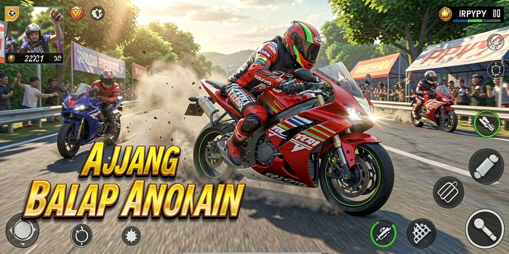Tampilan menegangkan gameplay balap motor di RPYYY.