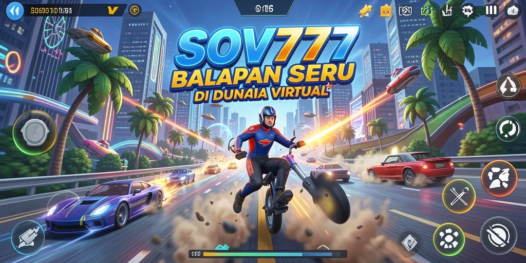 Screenshot menunjukkan aksi balapan seru di SOV777 dengan kendaraan kece.