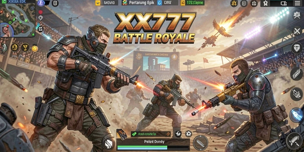 Tampilan gameplay intens dari XXX777 saat bertempur di arena Battle Royale.