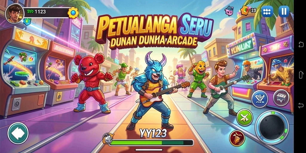 Tampilan gameplay seru dari YY123 dengan karakter yang menarik.